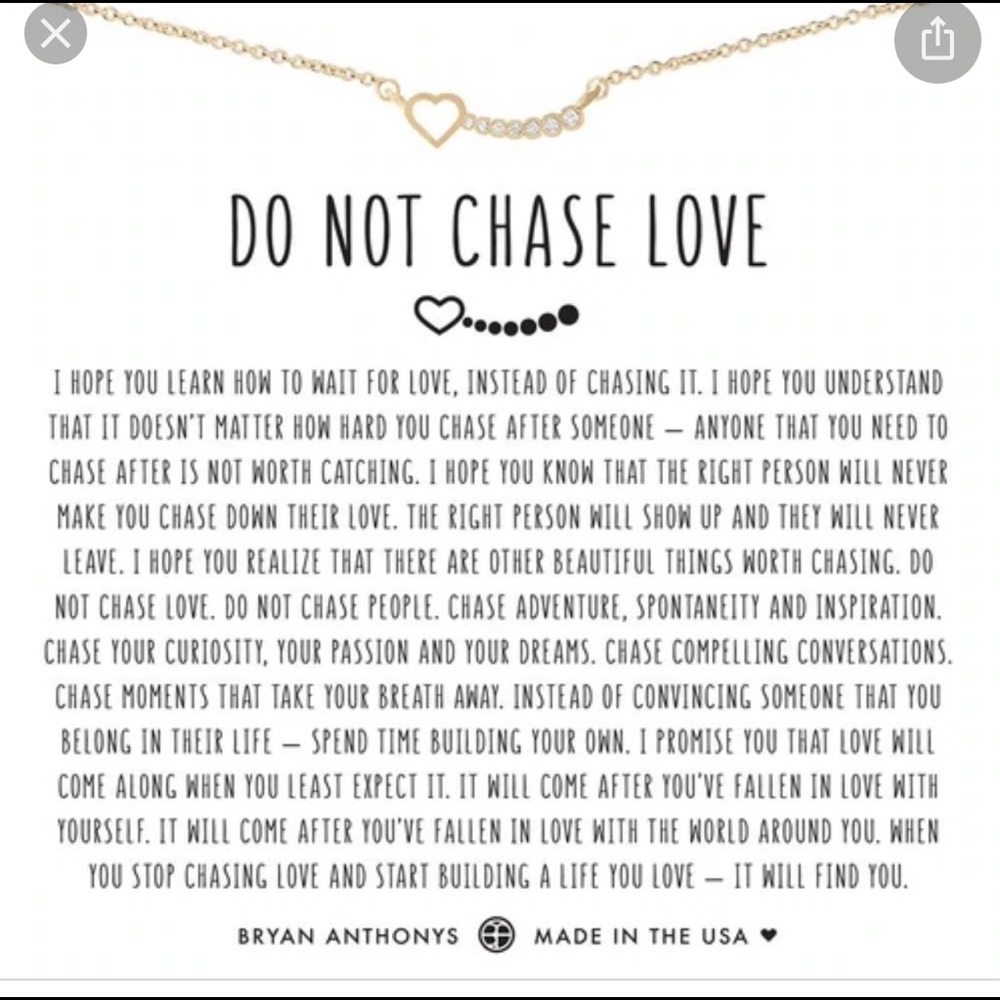 Bryan Anthony Do not chase love necklace